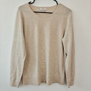 Tyler Boe 100% Cashmere Beige Long Sleeve Light Weight Sweater Size LG Women's